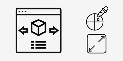 Icones de l'étape 1 du processus de commande Icone de choix de produits, icone de choix de couleur et icone de choix du format