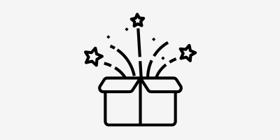 Icones de l'étape 3 du processus de commande Icone colis avec confettis et étoiles